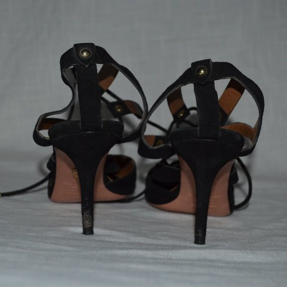 Sz 36.5 6.5 Aquazzura Black Suede Tie Up Cut Out Heels - Picture 8 of 10